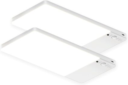 FULEN Lot de 2 plafonniers rechargeables avec détecteur de mouvement – Lampe d&rsquo;armoire LED de 12 000 mAh – Lampe de douche pour salle de bain, cave, garage, télécommande