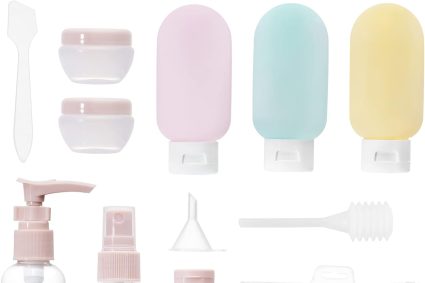 Carehabi Lot de 11 Flacon Voyage kit, Contenant de Voyage à Remplir 30/50/60/80ml, Flacons Pulvérisateurs Vides Transparents, Petite Boîte de Crème, Distributeur à Pompe Shampoing Accessoire Avion