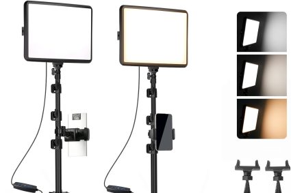 25cm*20cm Photo Light, Set of 2 LED Video Lighting Panel Kit 2800-6500K with USB/Phone Holder, 185cm Dimmable Photography Lighting Kit for Portrait/TikTok (2 Pack)