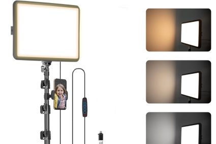 Panneau d&rsquo;Éclairage Vidéo LED Kit25cm*20cm, Lumiere Photo 2800-6500 K à intensité Variable avec Support de téléphone, 185cm pour Enregistrement vidéo, Streaming de Jeux, Youtube,TikTok