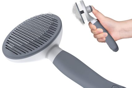 Zivacate Cat Brush Dog Brush [Ergonomic Grip & One-Click Cleaning & Patented Design] Tool for Dogs/Cats/Rabbits with Short and Long Hair, Dog Accessories (Grey)