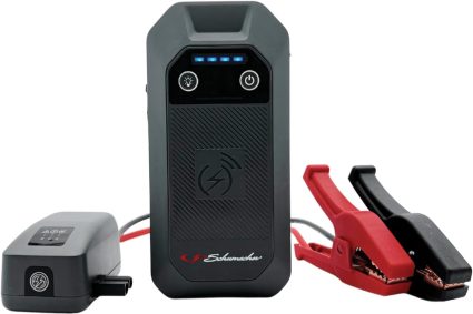 Schumacher Electric SBX504 – Booster Batterie Voiture 1000A 12V Compact – Demarreur Lithium Pinces Securisees – Moteurs Essence 6L Diesel 3L – Powerbank 6400mAh – Recharge sans Fil 10W USB-C