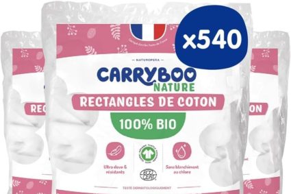 CARRYBOO – 540 Coton Pads Bébé 100% Bio – Ultra Doux pour Peaux Sensibles – Hypoallergénique – Change & Toilette – Fabriqués en France