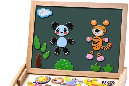 Uping Puzzles en Bois Magnétique 100 Pièces, Tableau Double Face Aimanté, Planche à Dessin Stylos Colorés Craies, Jouet Educatif Enfant 3 Ans Plus