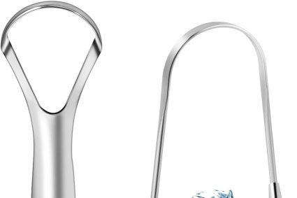Brencco 2 Stainless Steel Tongue Scrapers, Tongue Brush for Mouth Cleaning, Recyclable, Easy to Clean