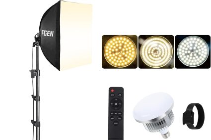 Kit FGen Softbox, câble Optique 40x40cm Softbox Longueur 300cm avec Ampoules LED réglables de 85W 2700-6400K et Support de 150cm,pour Les Photographie, Le Tournage vidéo et la Photographie de Produit