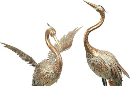 TERESA&rsquo;S COLLECTIONS Decoration Jardin Exterieur, Grand Statue de Jardin du Héron, Statue Sculpture de la Grue en Métal Héron Vintage et Bronze pour Cour, 2pcs 82/92cm,Cadeau Femme(L)