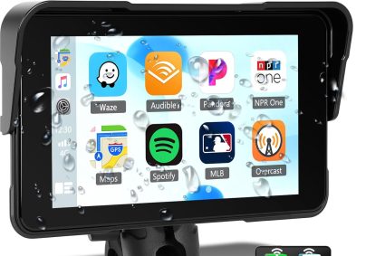 SIXTOP Écran Tactile sans Fil CarPlay et Android Auto pour Moto, 5&Prime; Écran Tactile, IP68 Étanche, Écran Portable pour Moto avec Réglage de la Luminosité, Détection de la Pression des pneus