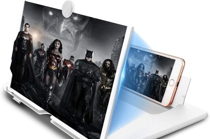 Amplificateur d&rsquo;écran Lumineux de 16 Pouces, loupe d&rsquo;écran Anti-Bleu 3D HD pour téléphone Portable, Support Pliable Portable pour Films, vidéos et Jeux, Compatible avec Tous Les Smartphones (Blanc)