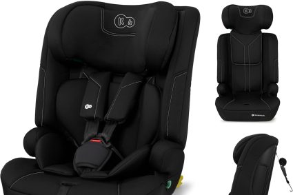 Kinderkraft SAFETY FIX 3 PRO 76-150 cm Siege auto isofix, Isofix 9 à 36kg, de 15 mois à 12 ans, Systèmes de sécurité, L&rsquo;Appui-tête réglage, Extra TOP TETHER, Harnais à 5 points, Noir