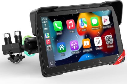 LAMTTO Carplay and Android Wireless Auto for Motorcycle, 7 Inch Portable Motorcycle GPS Screen, IP67 Waterproof Touch Screen, Bluetooth GPS Navigation Siri/G00gle Assistant