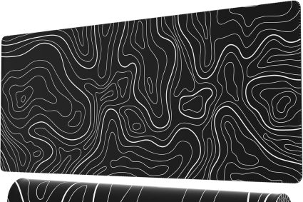 Grand Tapis de Souris de Jeu, Cartes Topographiques avec Bords Cousus, Tapis de Souris de Jeu, éLéGant avec sous-Couche Antidérapante (Noir, 80 * 30)