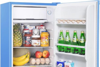 Upstreman Mini Frigo avec Congélateur de 91L, Thermostat Réglable, Petit Frigo de Chambre, Réfrigérateur Top pour Dortoir, Bureau, Bleu – BR321