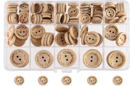 FEPITO fait à la main avec amour bouton en bois 15mm 20mm 25mm forme ronde boutons en bois pour la couture et l&rsquo;artisanat décorations