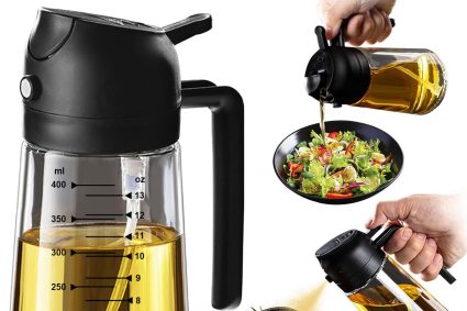 TrendPlain Spray Huile Cuisine 470ml – Vaporisateur Huile Air Fryer 2-en-1 pour Cuisson, Salades, Vinaigre et Accessoire Cuisine (1 pièce, Noir)