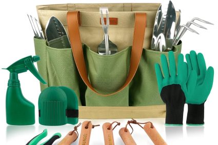 YAUNGEL Ensemble d&rsquo;Outils de Jardinage, 10 Pièces en Acier Inoxydable à Usage intensif avec poignée en Bois antidérapante – Cadeaux pour Les Femmes et Les Hommes, Vert