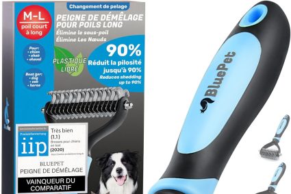 BluePet Long Haired Dog & Cat Brush, Professional Detangling Comb, For Under Hair and Knots, Detangling Curry for Long Hair, Grooming Rake, Detangling Dog Cats, Removes Dead Hair