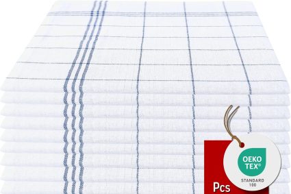 Pataya Torchons de Cuisine – Lot de 10 Bleu 100% Coton Torchon Vaisselle Professionnel 50×70 cm qualité Certifié Oeko-TEX Super Absorbant