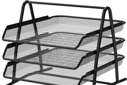 Detectalia Plateau Organisateur de Bureau et de Documents 3 Niveaux Noir. Dossier A4, Caisson de Bureau, Classeurs, Bureau d&rsquo;ordinateur, Organisateur de Tiroirs, Matériau en Maille Métallique Noir