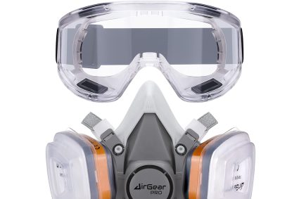 AirGearPro G-500 Masque de Protection Respiratoire Réutilisable, Anti poussière, Anti gaz avec Filtres et Lunettes de Protection pour Peinture, Travaux, Bricolage, Ponçage