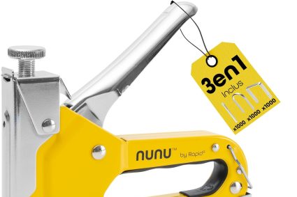 Agrafeuse manuelle 3-en-1 – Rapid NUNU, Murale pour Bois, Bricolage, pour Tapisserie et Tissus, agrafeuse Câbles, Puissance Réglable et Ergonomique, Avec 3 000 Agrafes et Clous – (5001728)